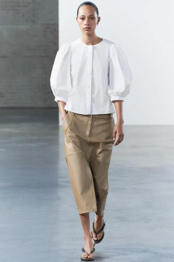 Zara Cropped Casual Cotton Shirts Blouses