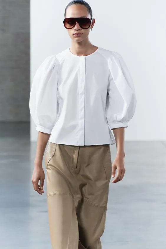 Zara Cropped Casual Cotton Shirts Blouses