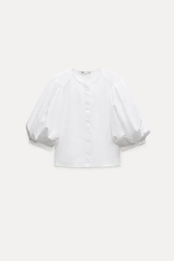 Zara Cropped Casual Cotton Shirts Blouses