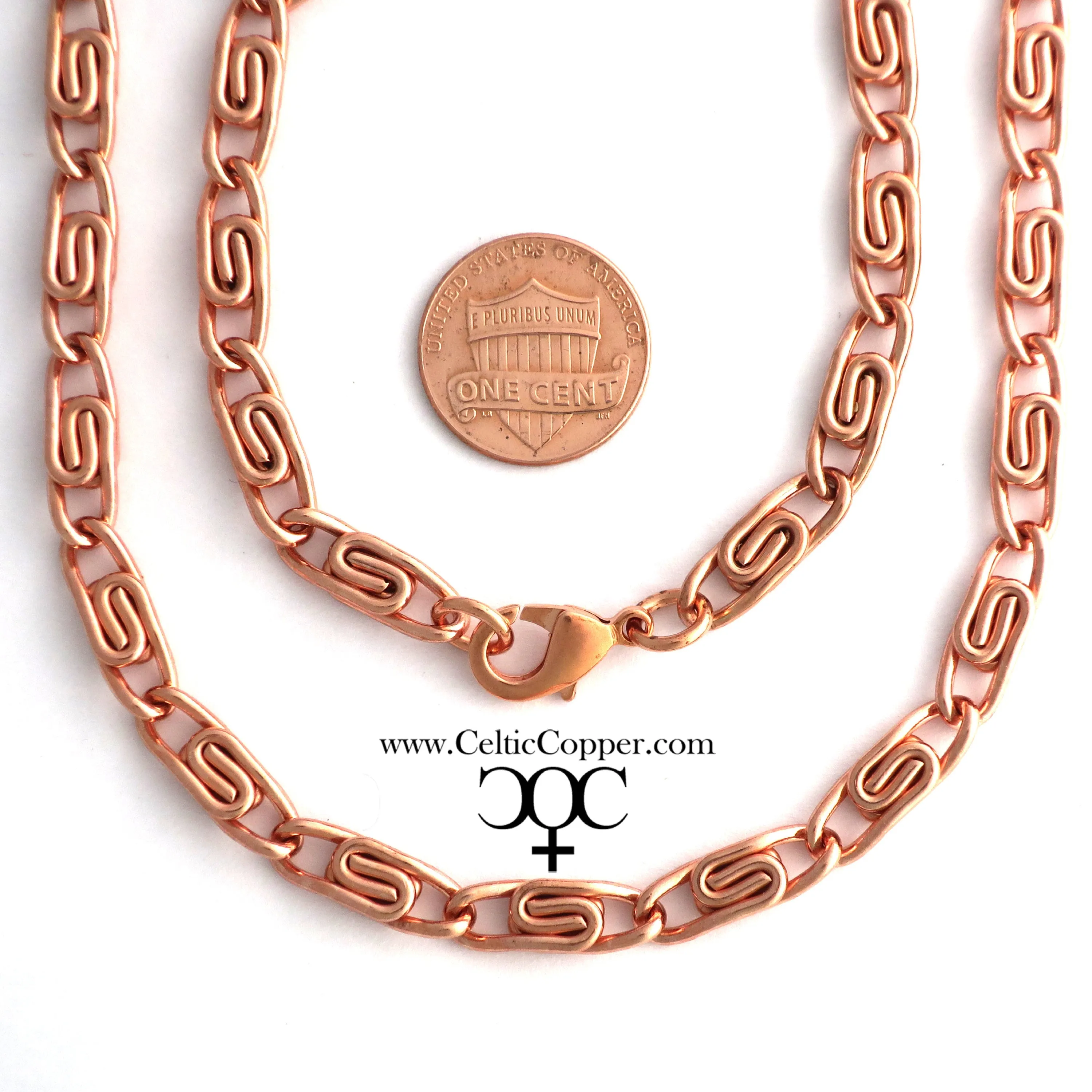 Celtic Copper Necklace Chain with Scroll Design, 5mm Thickness, 18 Inches