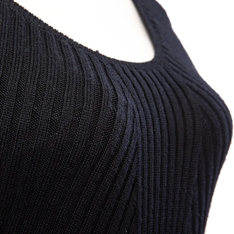 Chic Black O-neck Knitted Sweater with Leather and Lace