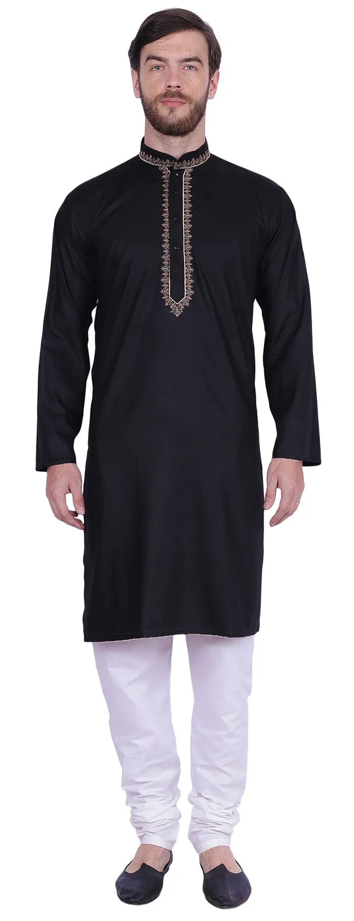 Embroidered Kurta Pajama Men's Cotton India Clothing Party Wear Black