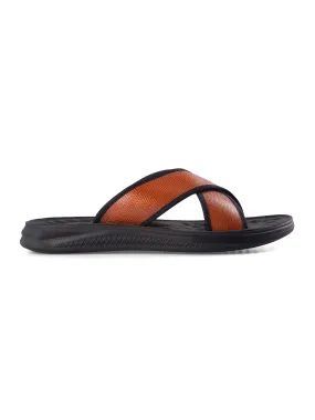 Cognac Tan Phyton Cross Strap Sandal