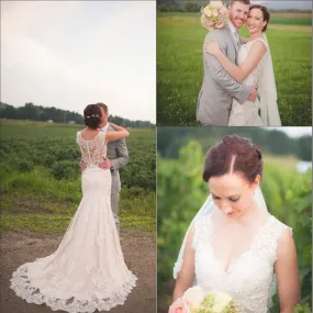 Vintage Lace Back V-Neck Sleeveless Wedding Gown DB020