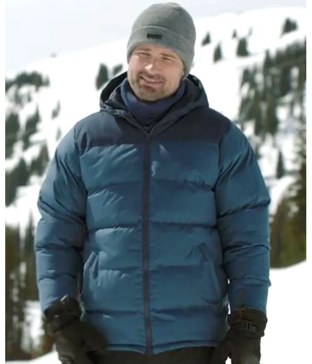 Crashing Through The Snow Warren Christie Puffer Hooded Jacket