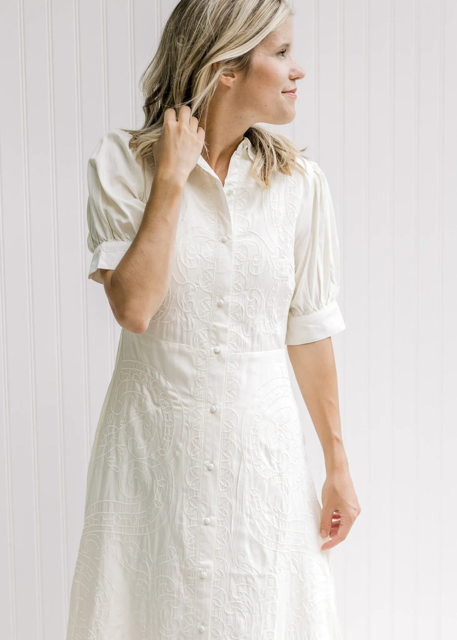 Creamy Embroidered Dress