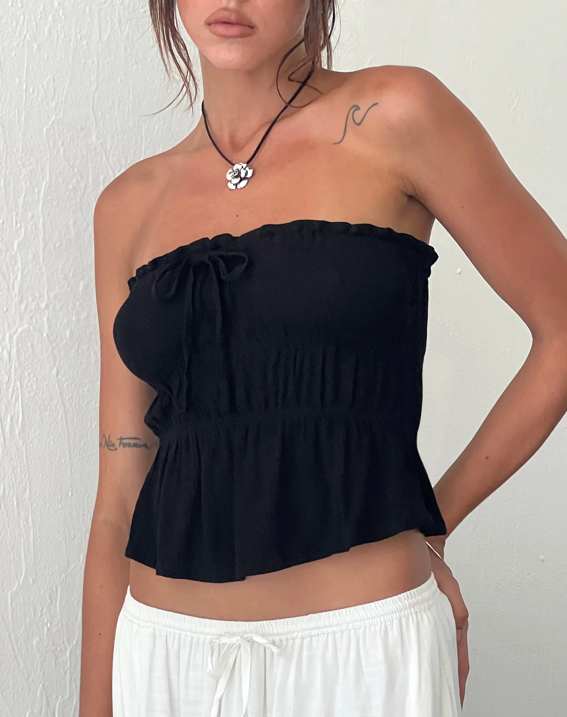 Crinkle Black Cove Bandeau Top