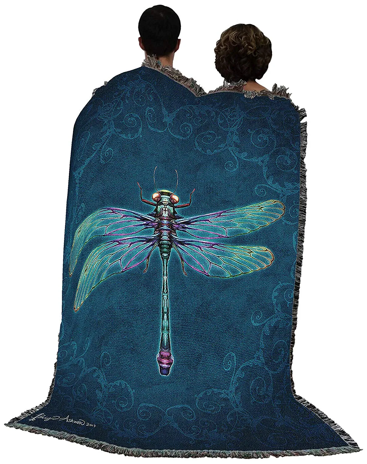 Damask Dragonfly Print Tapestry Throw