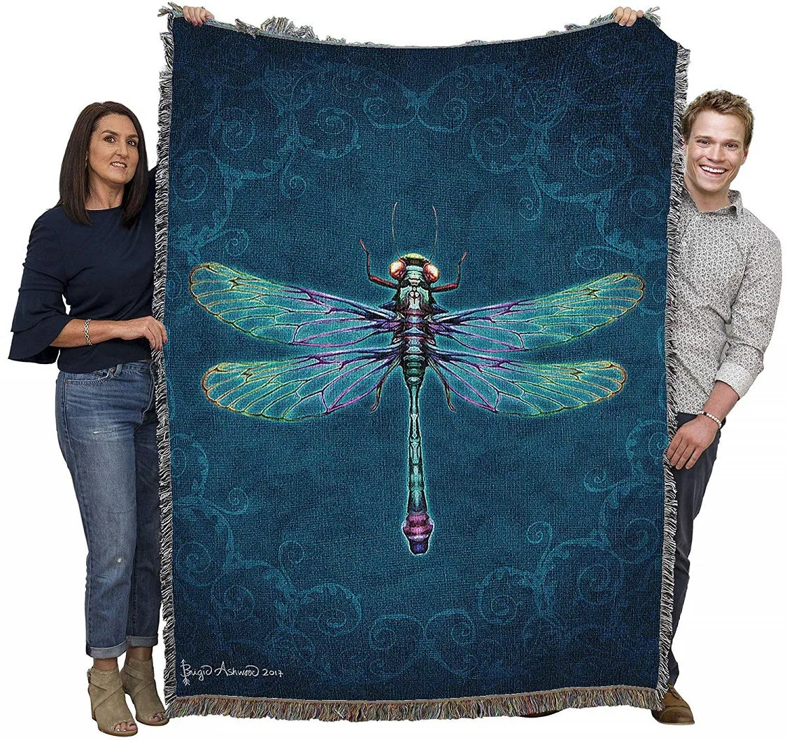 Damask Dragonfly Print Tapestry Throw