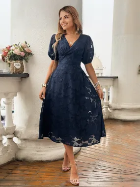 Elegant V-Neck Short Sleeves Lace Dresses