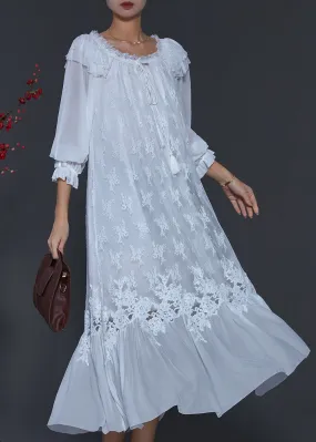 Elegant White Lace Dresses with Embroidered Patchwork for Spring