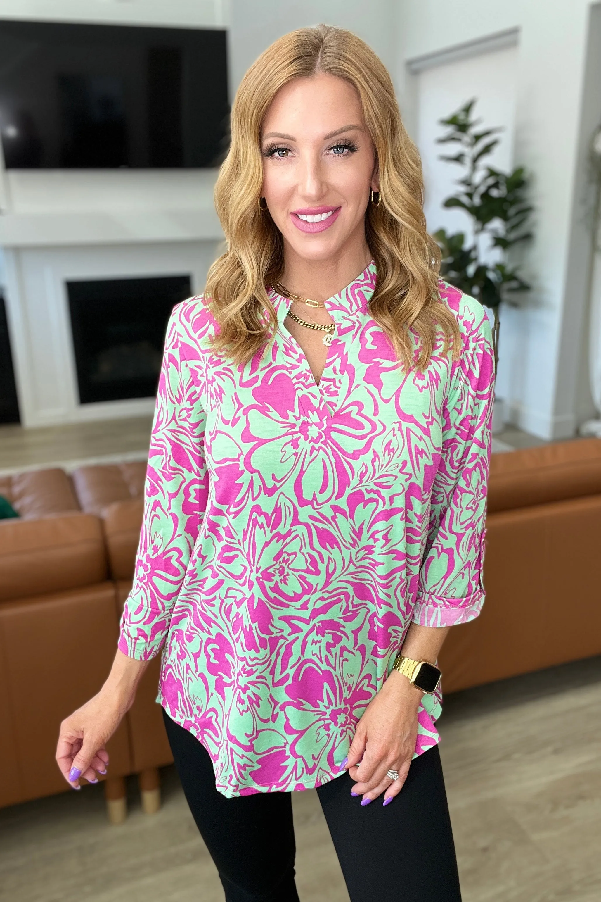 Emerald Pink Floral Lizzy Top