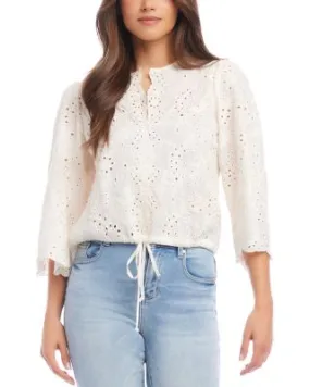 Eyelet Embroidered Waist Tie Top