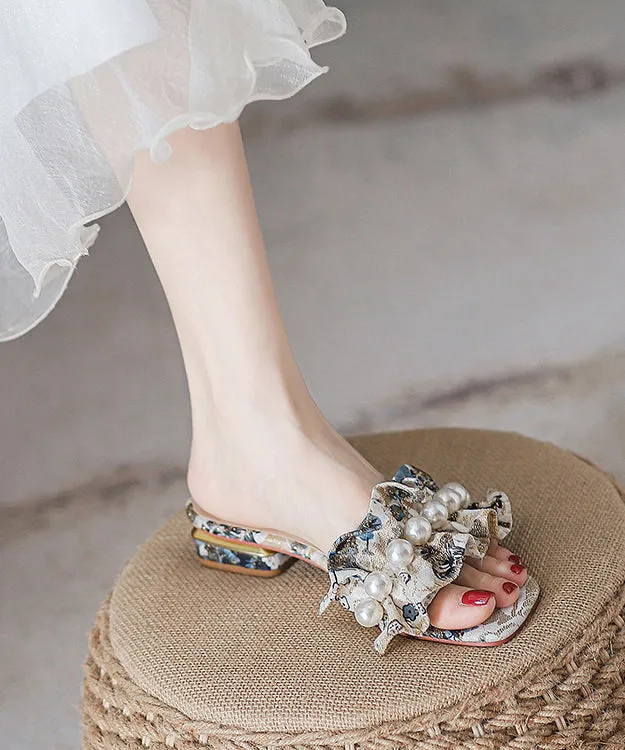 Fashion Cotton Fabric Embroidery Nail Bead Slide Sandals