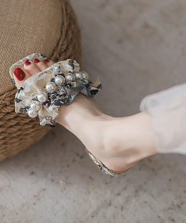 Fashion Cotton Fabric Embroidery Nail Bead Slide Sandals