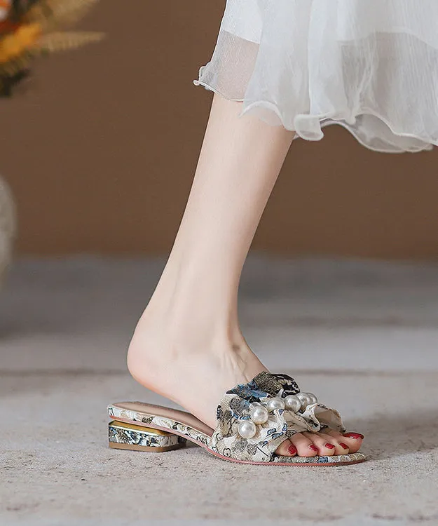 Fashion Cotton Fabric Embroidery Nail Bead Slide Sandals