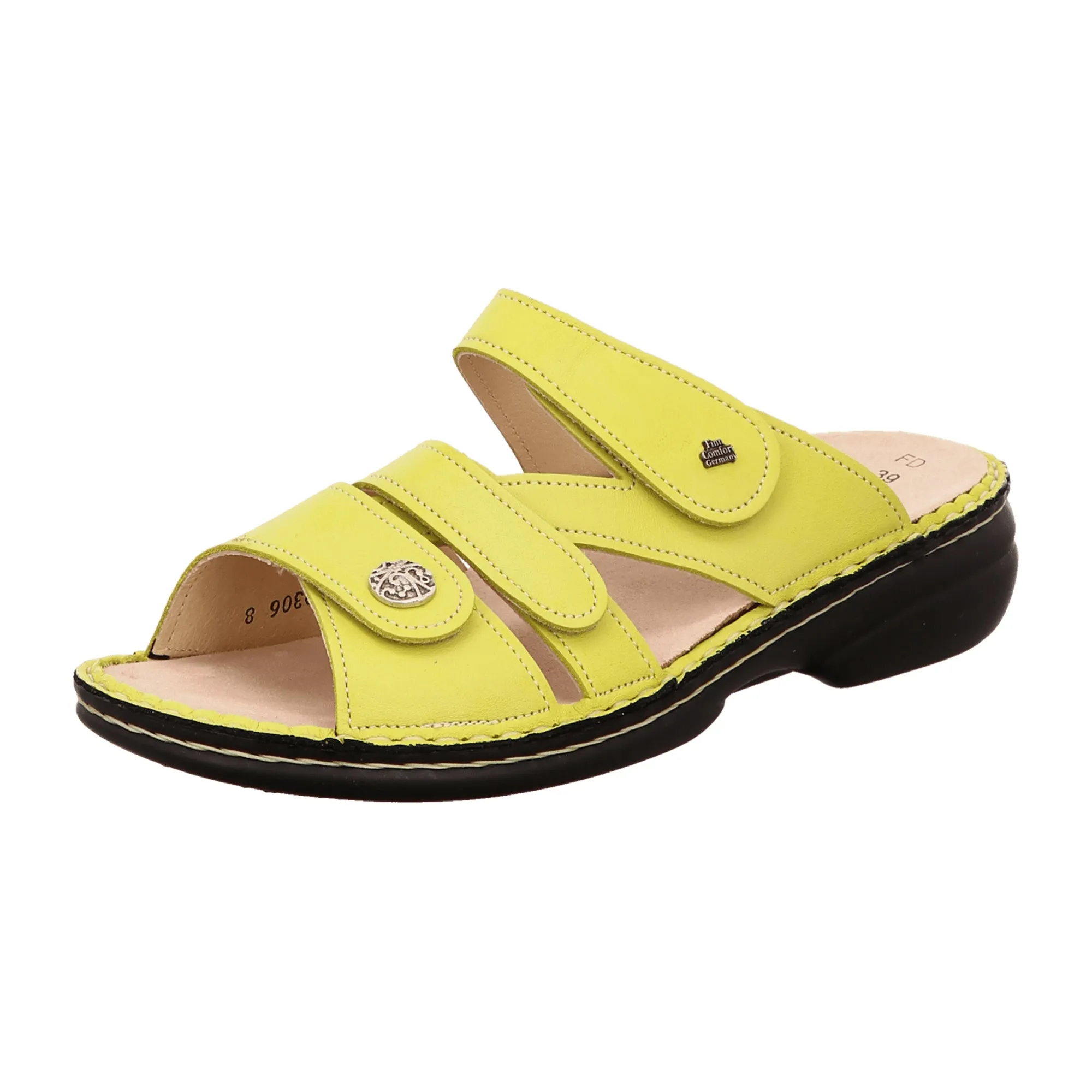 Finn Comfort Ventura-Soft Women's Slide Sandals Lime Green Leather Handmade Details Soft Footbed