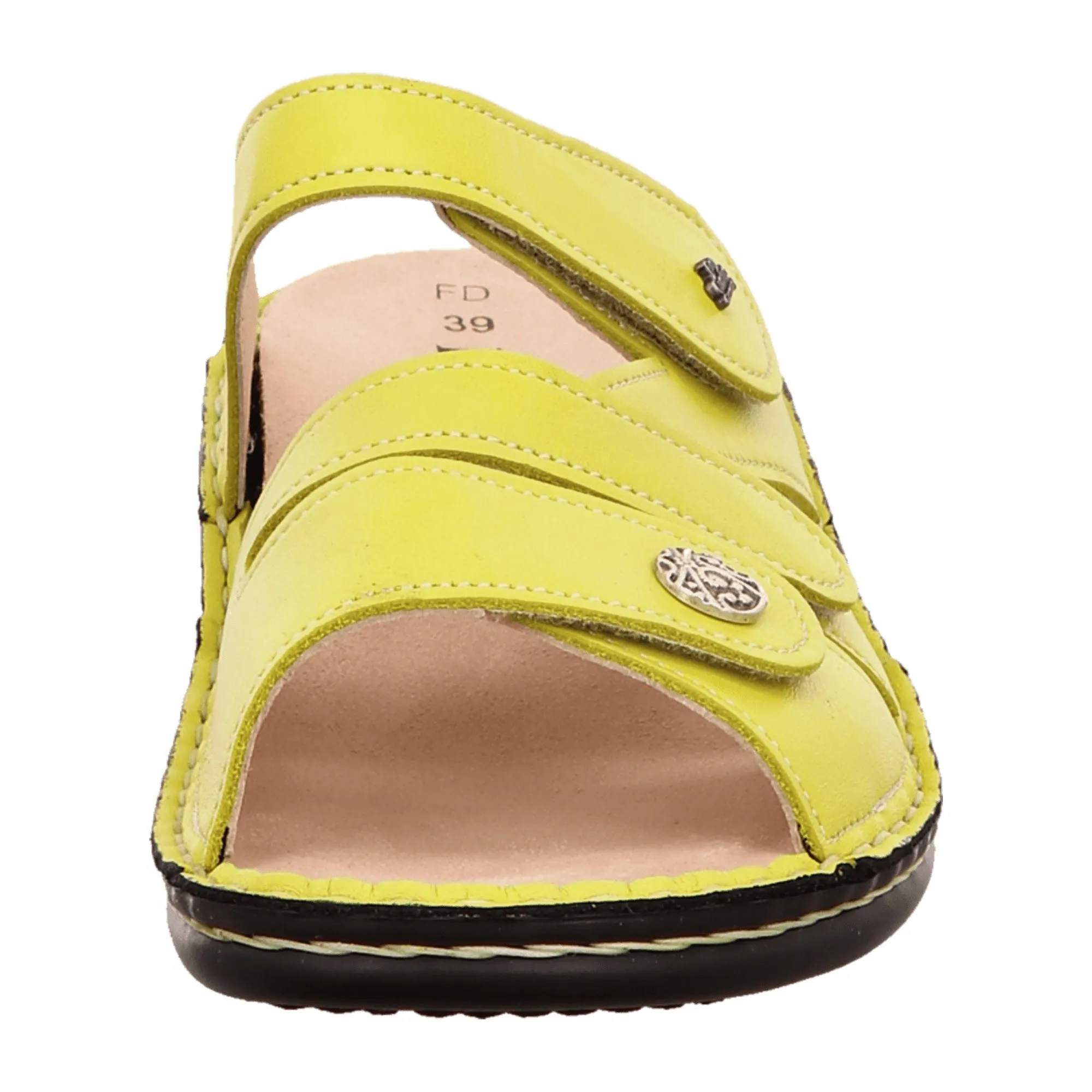 Finn Comfort Ventura-Soft Women's Slide Sandals Lime Green Leather Handmade Details Soft Footbed