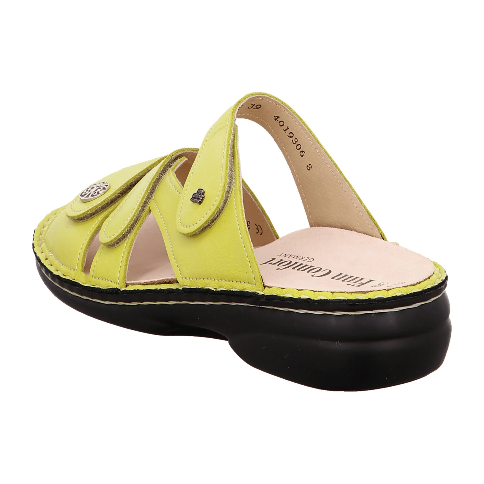 Finn Comfort Ventura-Soft Women's Slide Sandals Lime Green Leather Handmade Details Soft Footbed