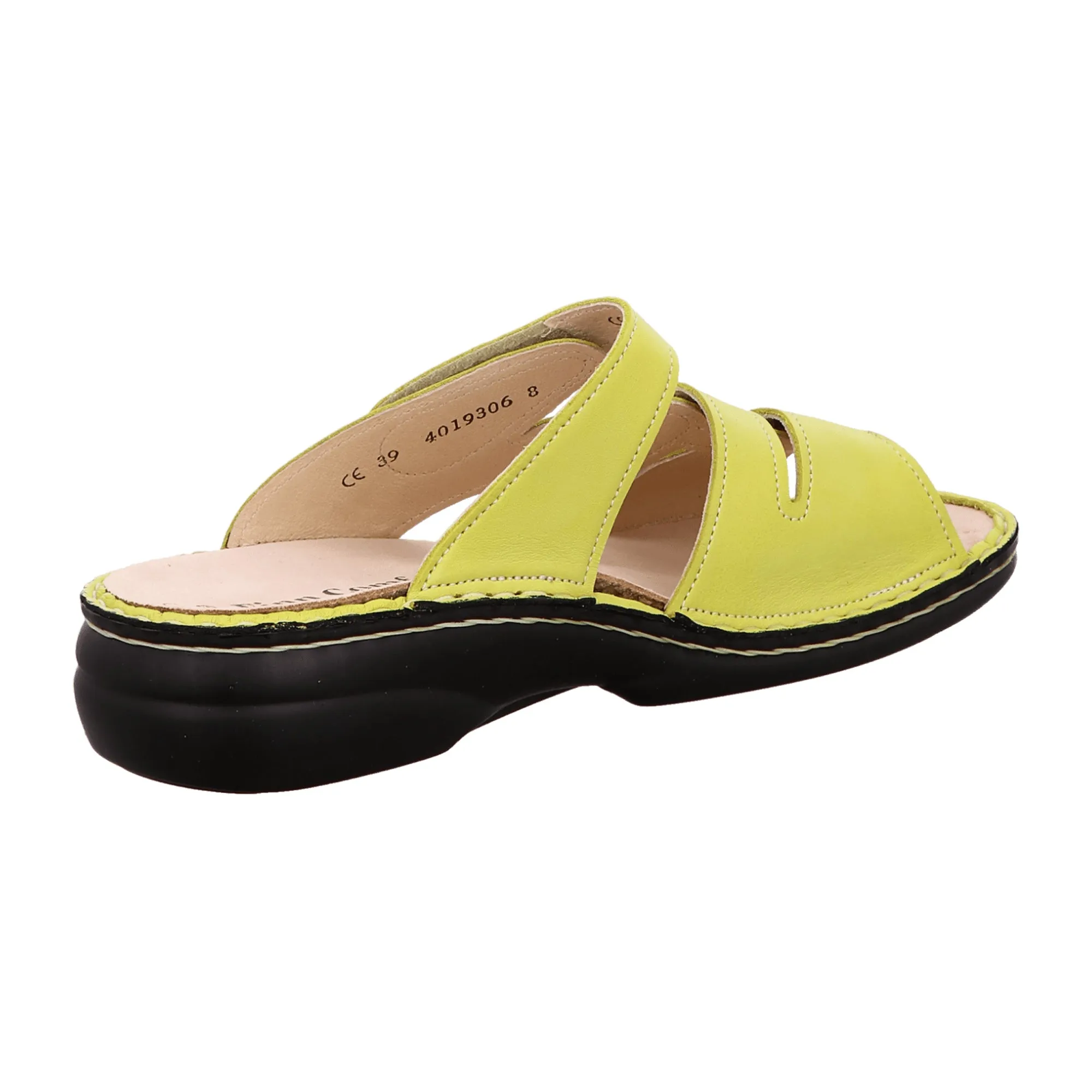 Finn Comfort Ventura-Soft Women's Slide Sandals Lime Green Leather Handmade Details Soft Footbed