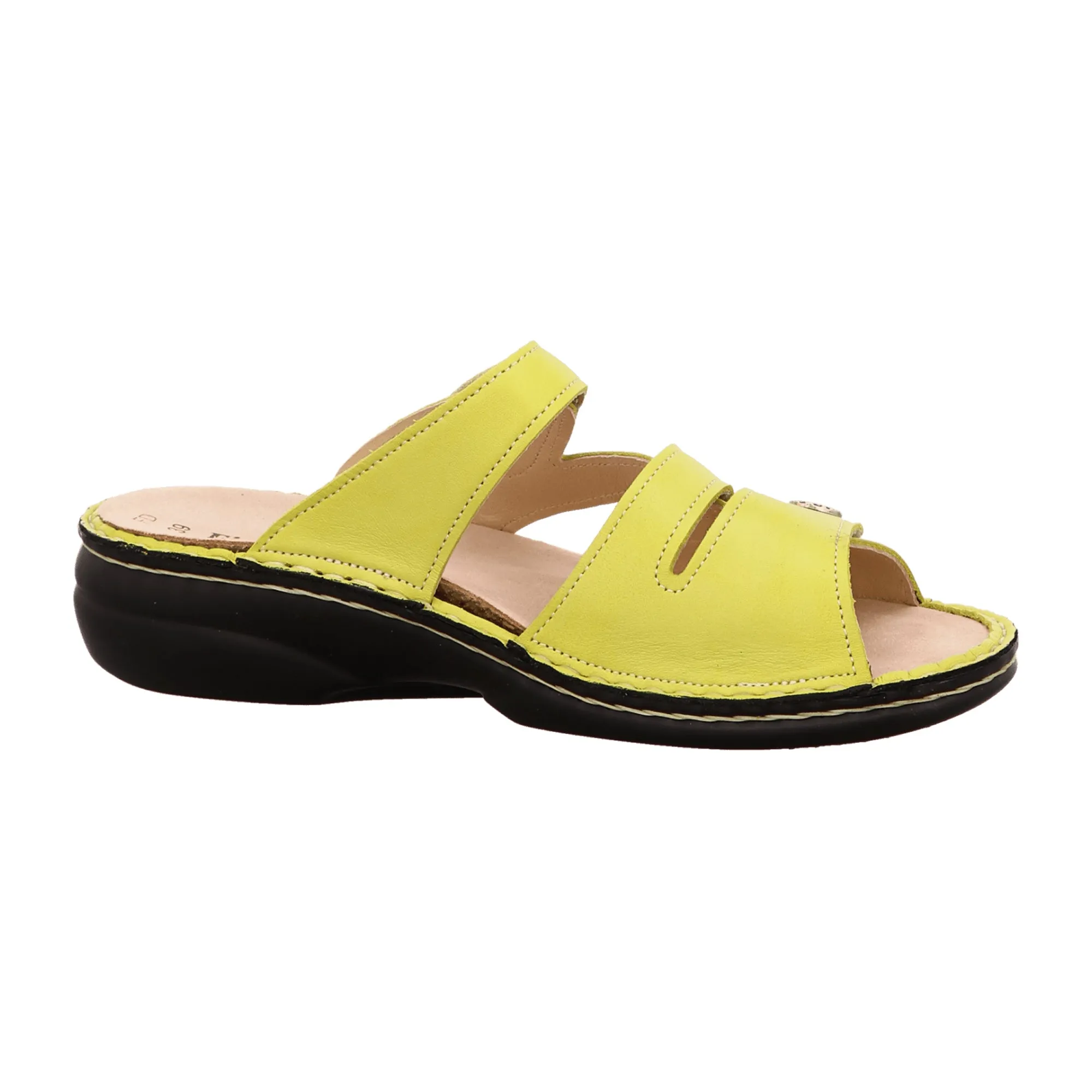 Finn Comfort Ventura-Soft Women's Slide Sandals Lime Green Leather Handmade Details Soft Footbed