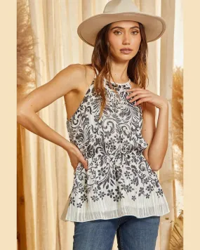 Flower Pattern Halter Blouse