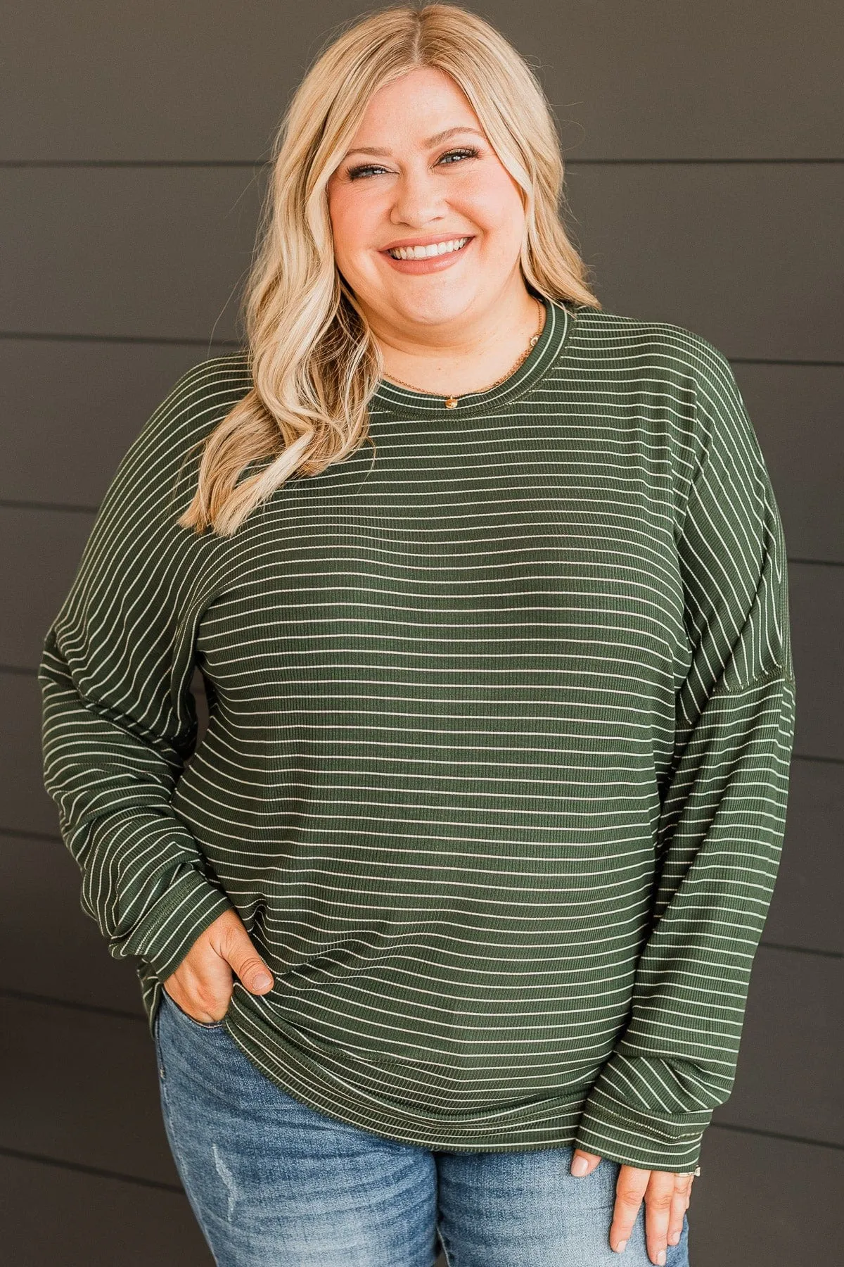 Forest Green Striped Pullover Top