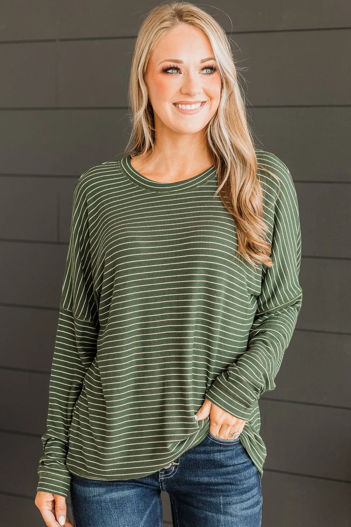 Forest Green Striped Pullover Top