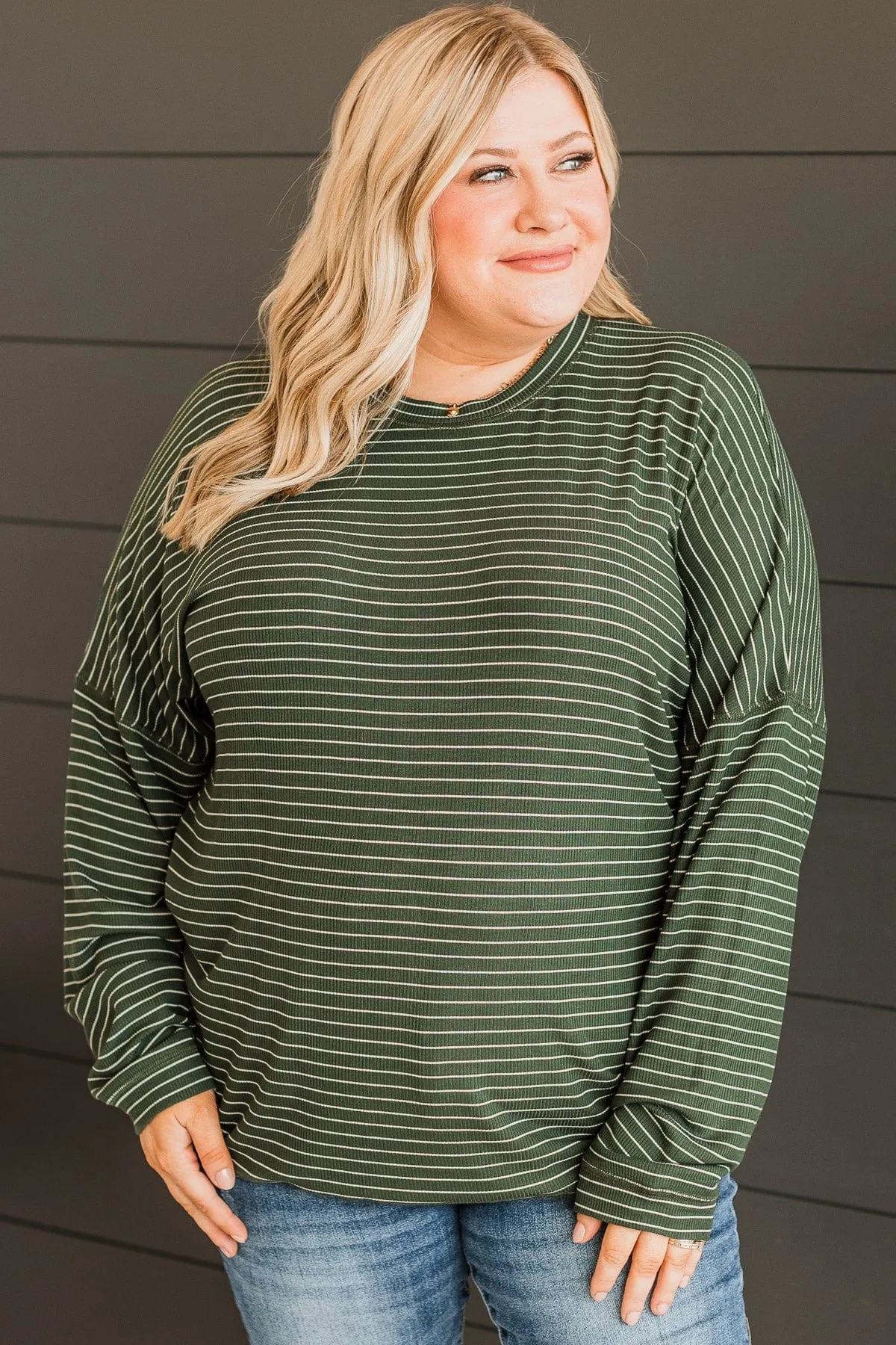 Forest Green Striped Pullover Top