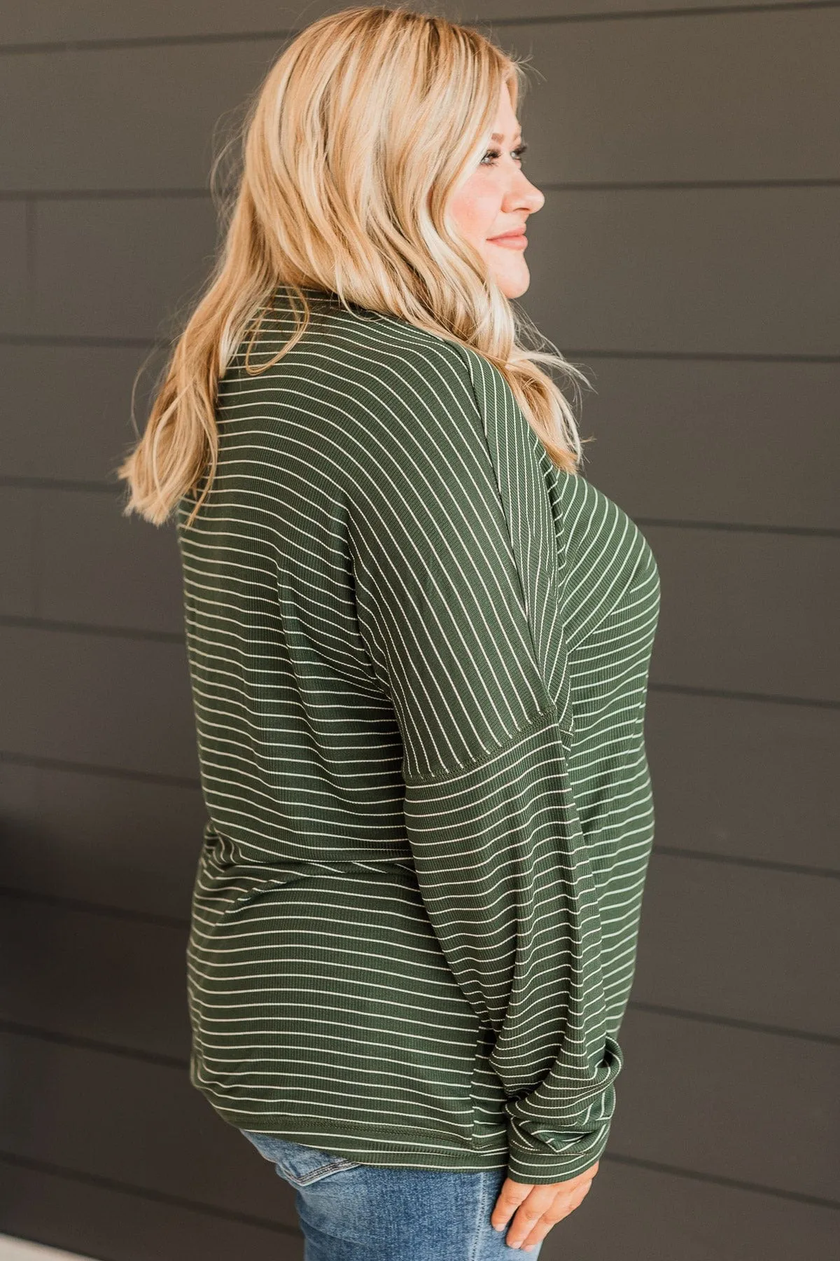 Forest Green Striped Pullover Top