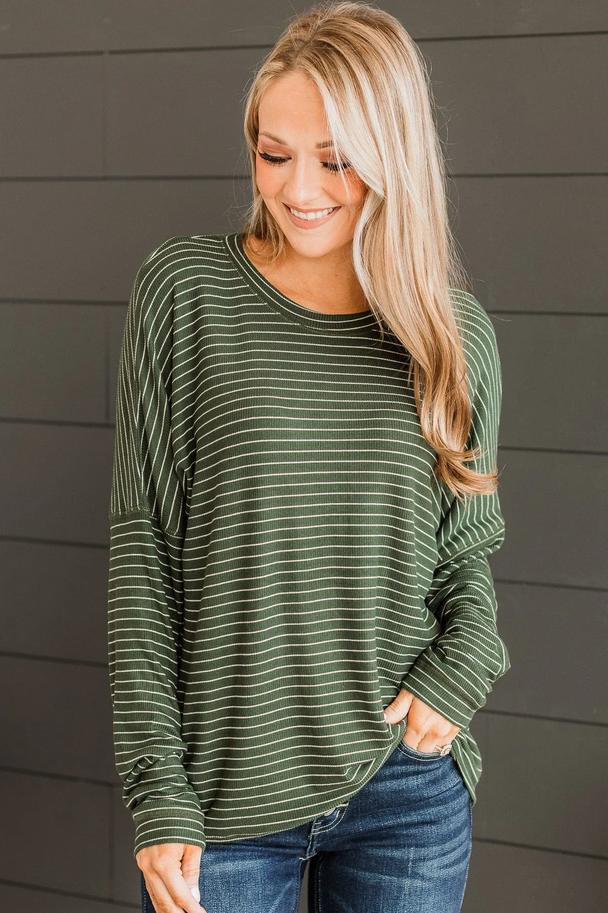 Forest Green Striped Pullover Top