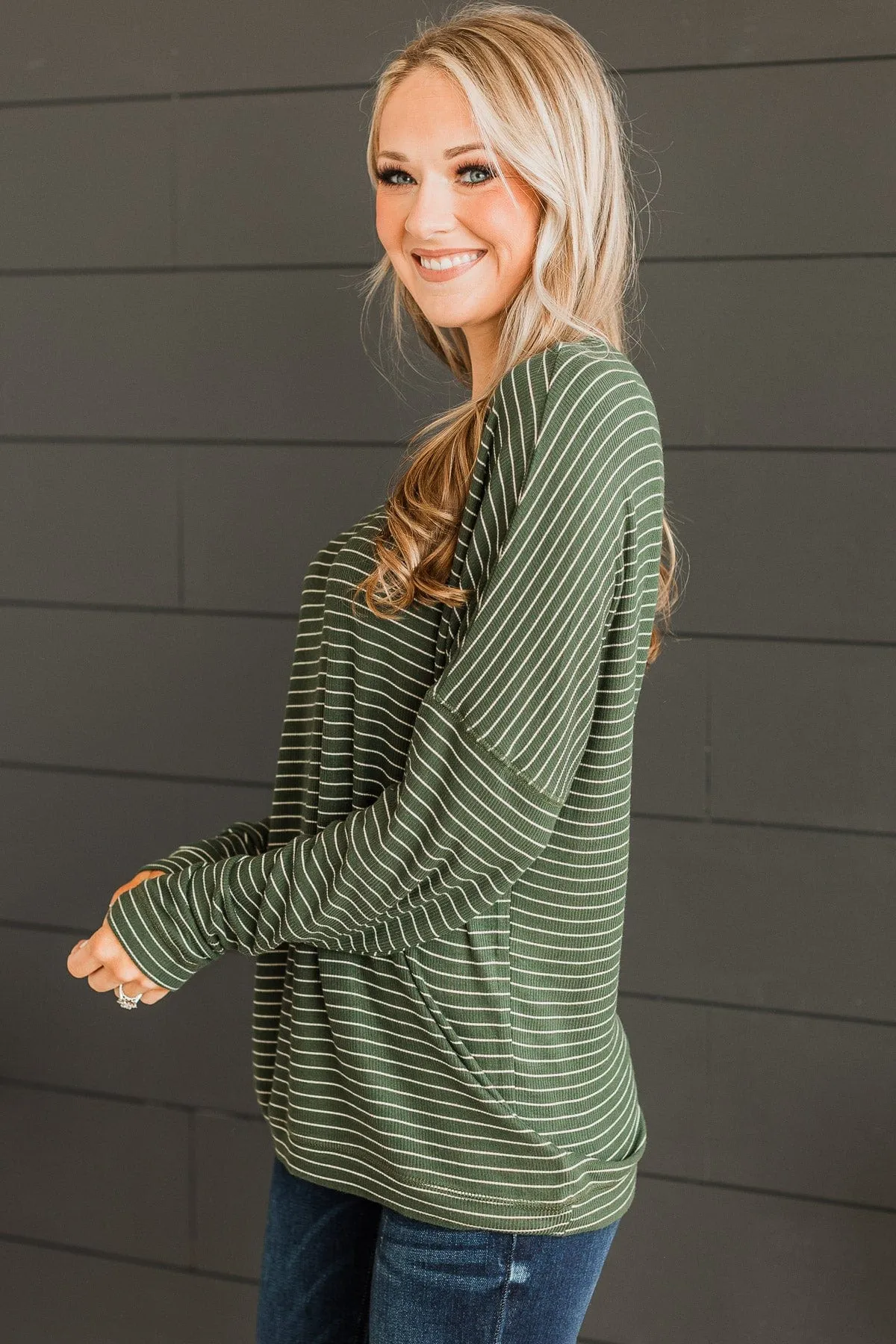 Forest Green Striped Pullover Top