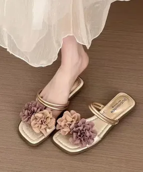 Comfortable French Gold Flower Slide Sandals for Summer 2024