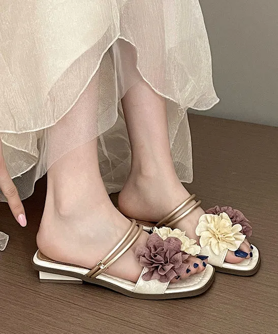 Comfortable French Gold Flower Slide Sandals for Summer 2024