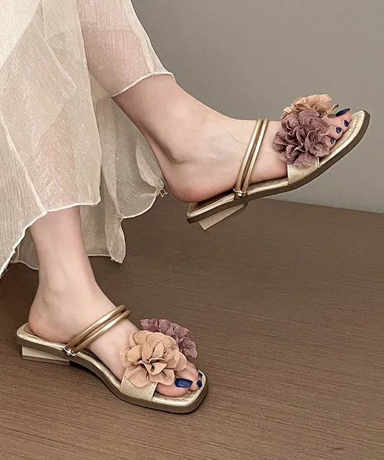 Comfortable French Gold Flower Slide Sandals for Summer 2024