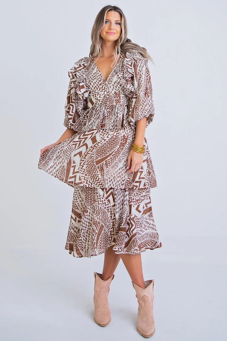 Tribal Geometric Midi Dress