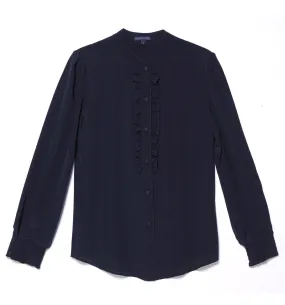 Gilber Gilmore Gayle Navy Silk Ruffle Shirt Women's