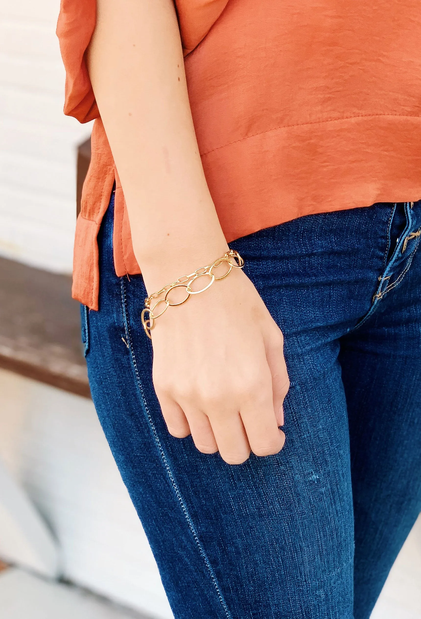 Gold Chain and Link Bracelet