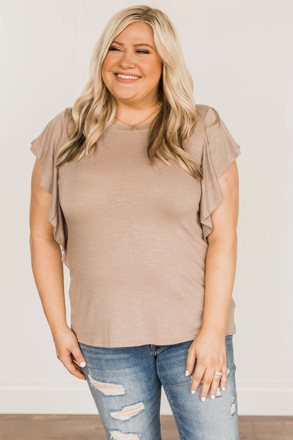 Taupe Ruffle Top