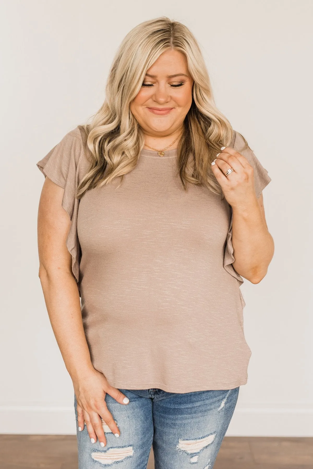 Taupe Ruffle Top