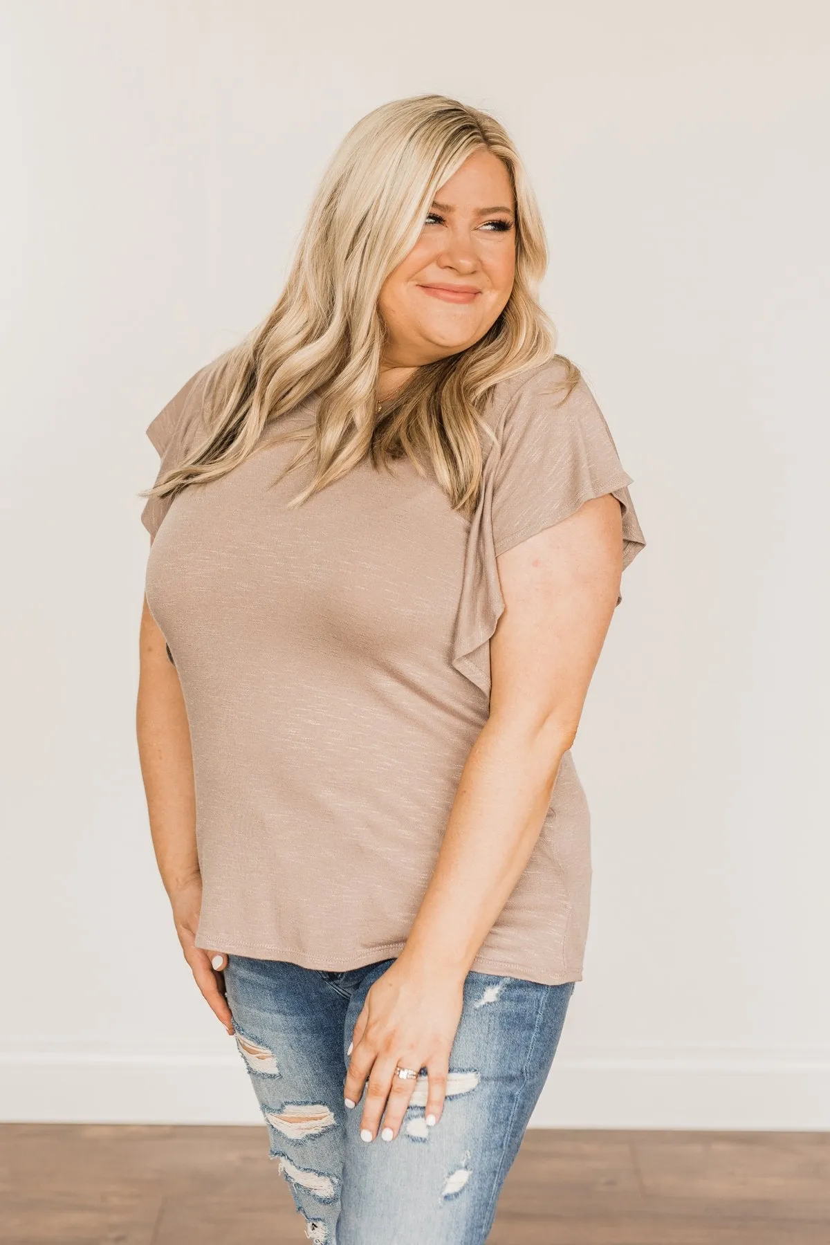 Taupe Ruffle Top