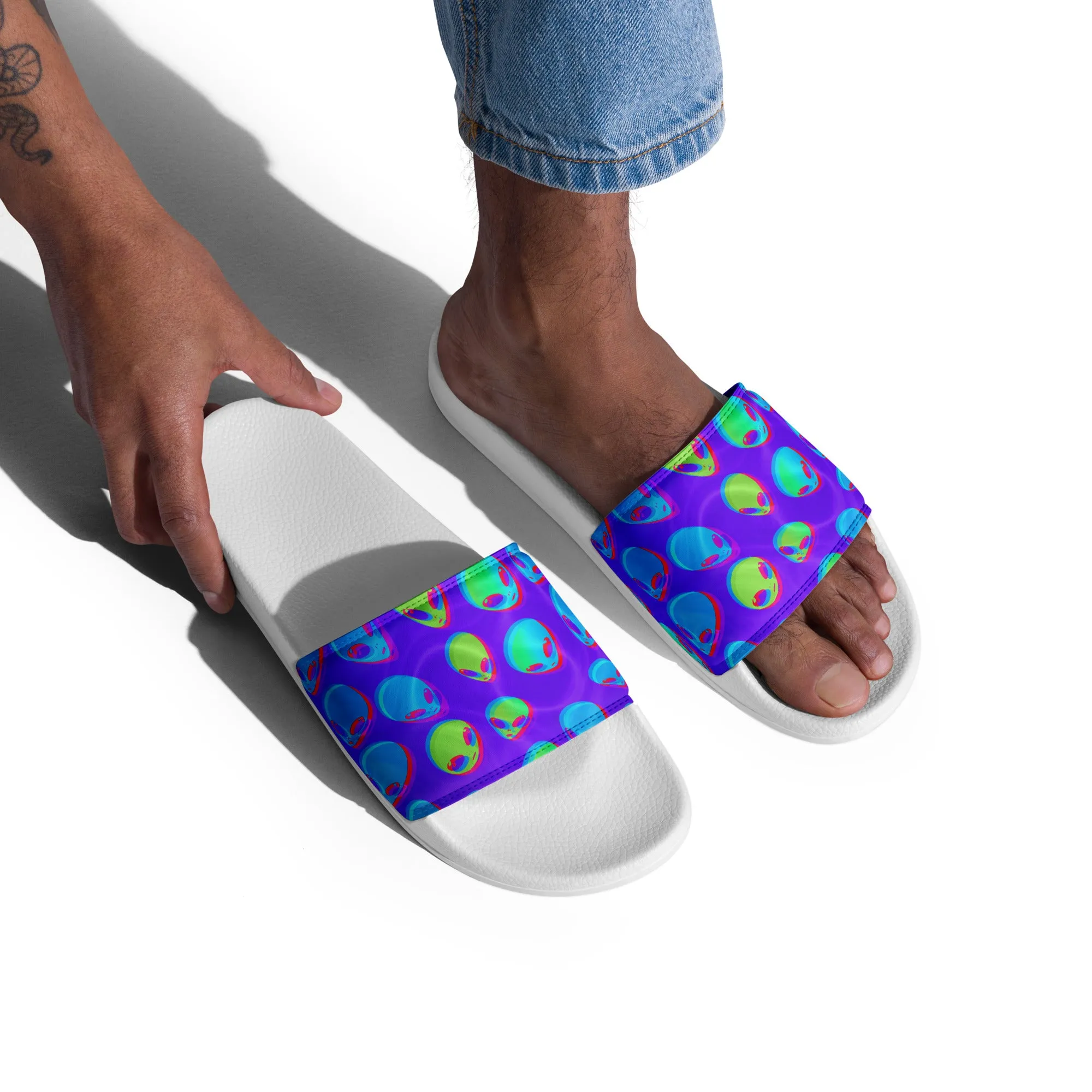 Purple Men's Slide Sandals with Alien Vapor Glitch