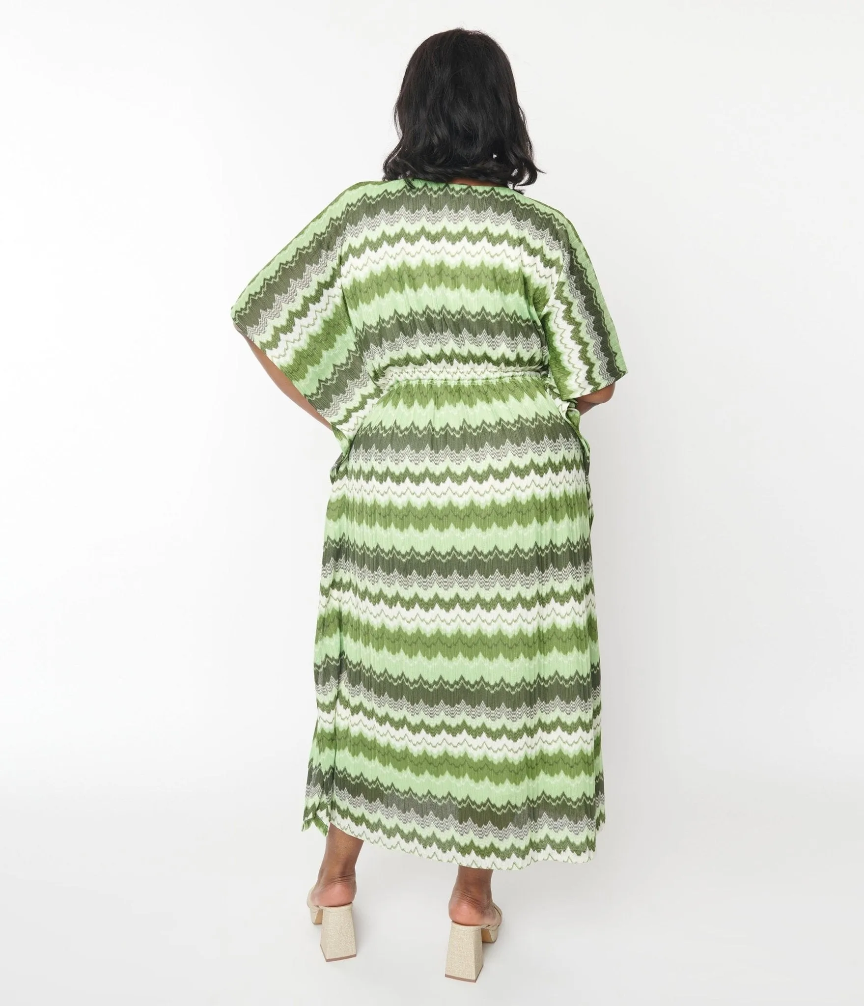 Vintage Green Zig Zag Striped Caftan from the 1970s