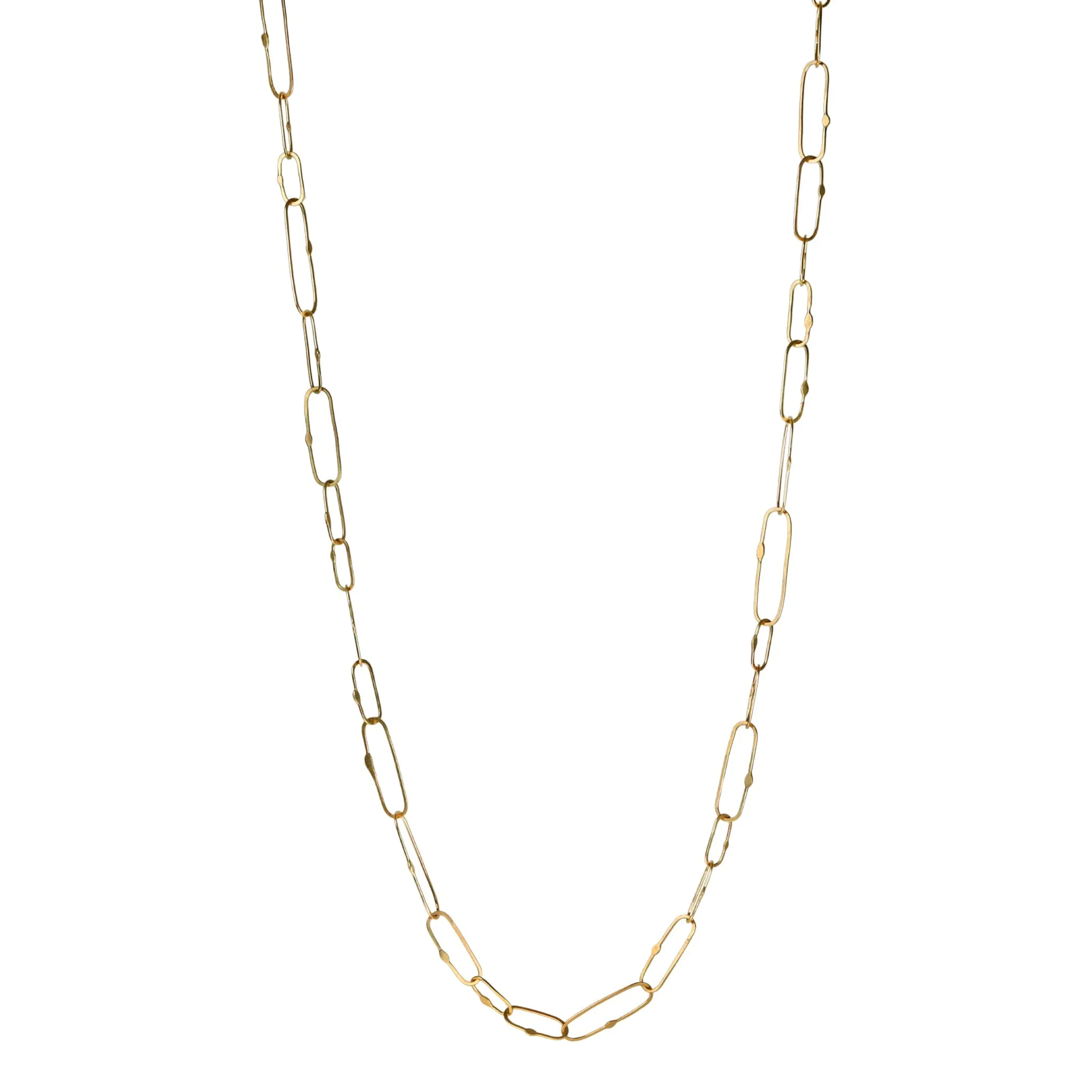 Handmade 18K Gold Chain with Varied Stretched Links, 18 Inches