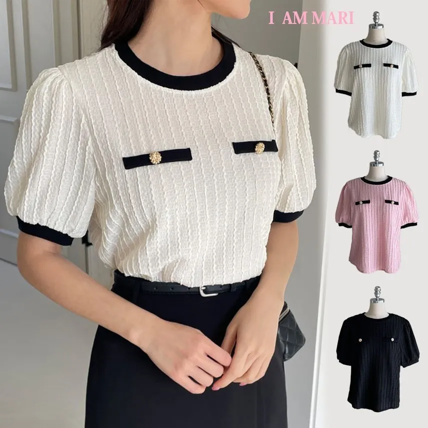 Tweed Shirts & Blouses with Short Sleeves and Puff Sleeves by I AM MARI