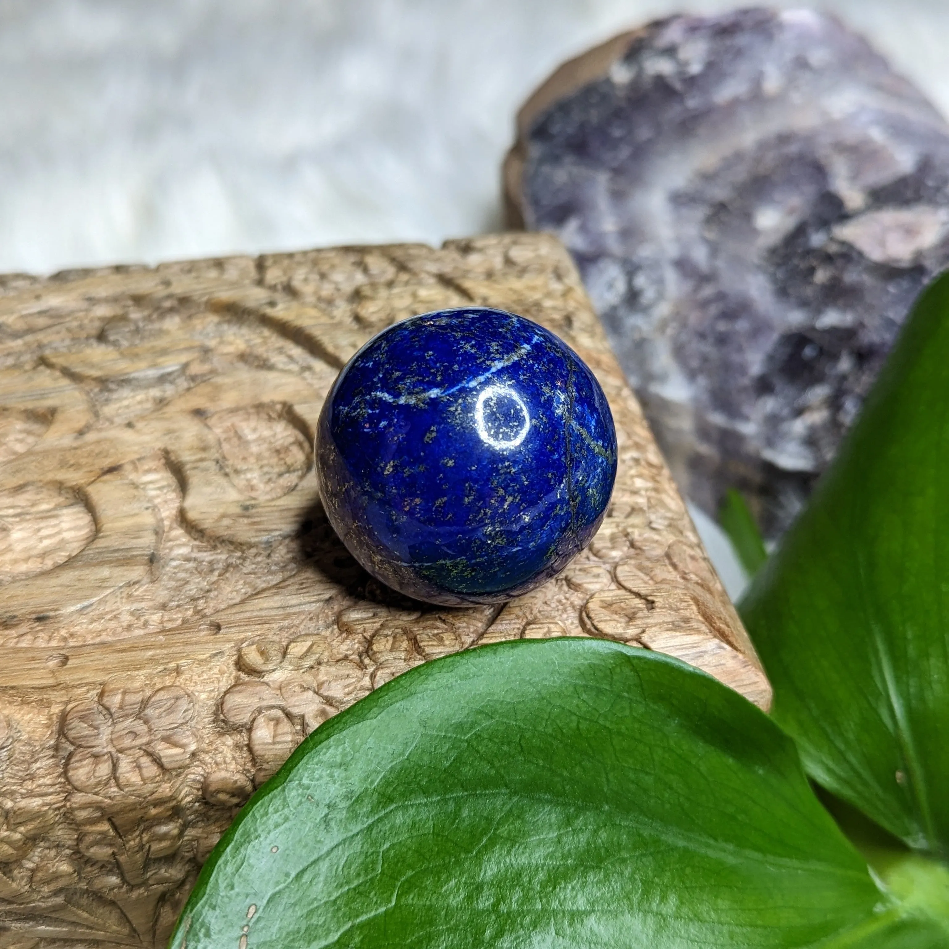 Blue Lapis Lazuli Sphere Carving #2 Pyrite Matrix