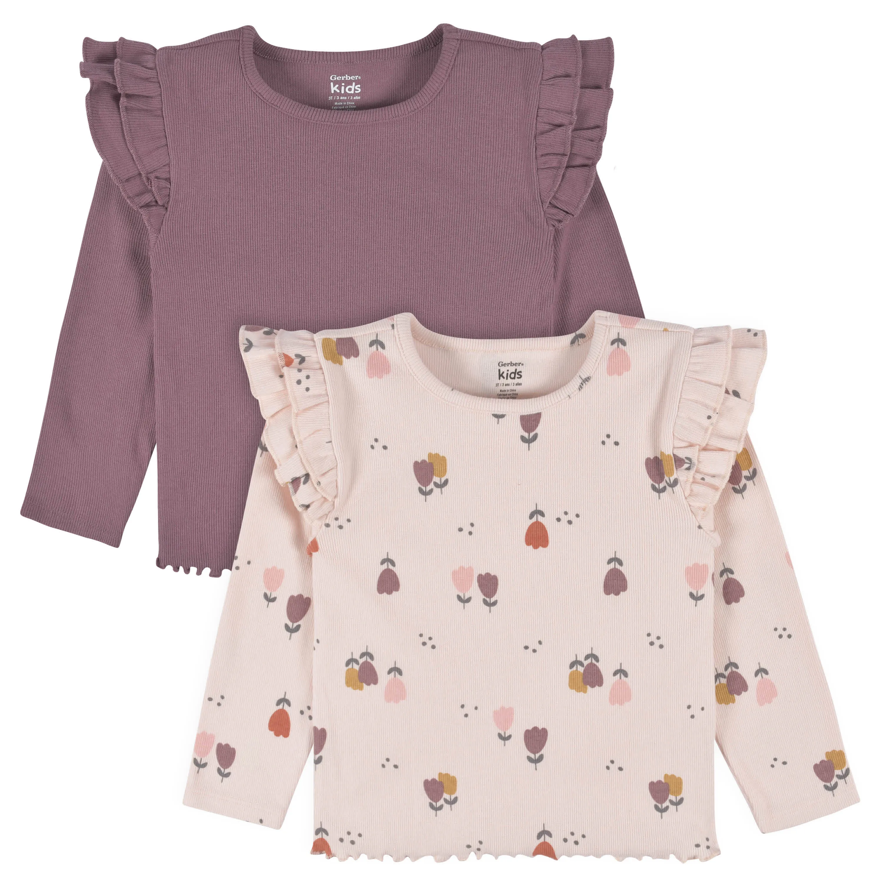 Infant Toddler Girls Burgundy Floral Ruffle Tops