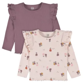 Infant Toddler Girls Burgundy Floral Ruffle Tops