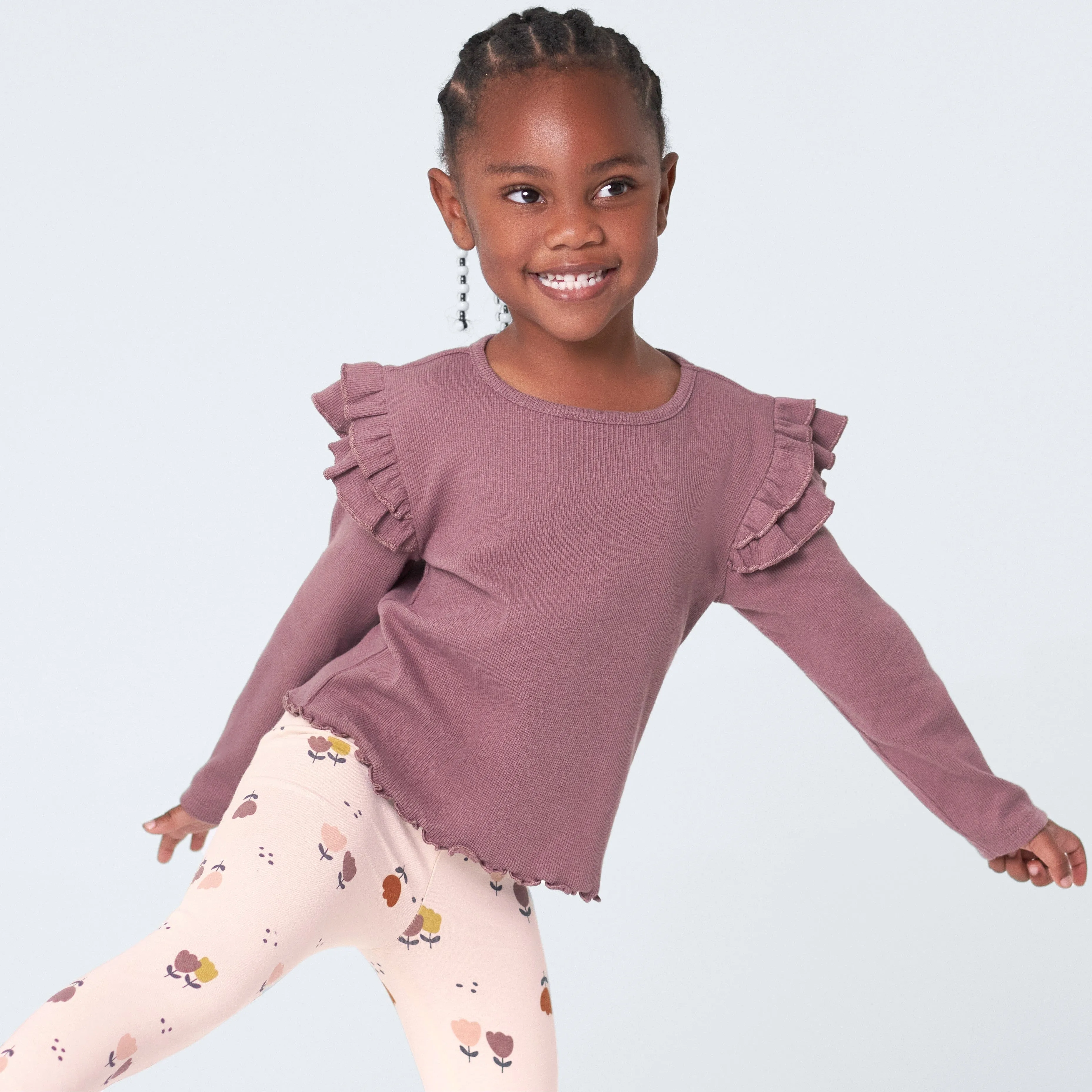 Infant Toddler Girls Burgundy Floral Ruffle Tops