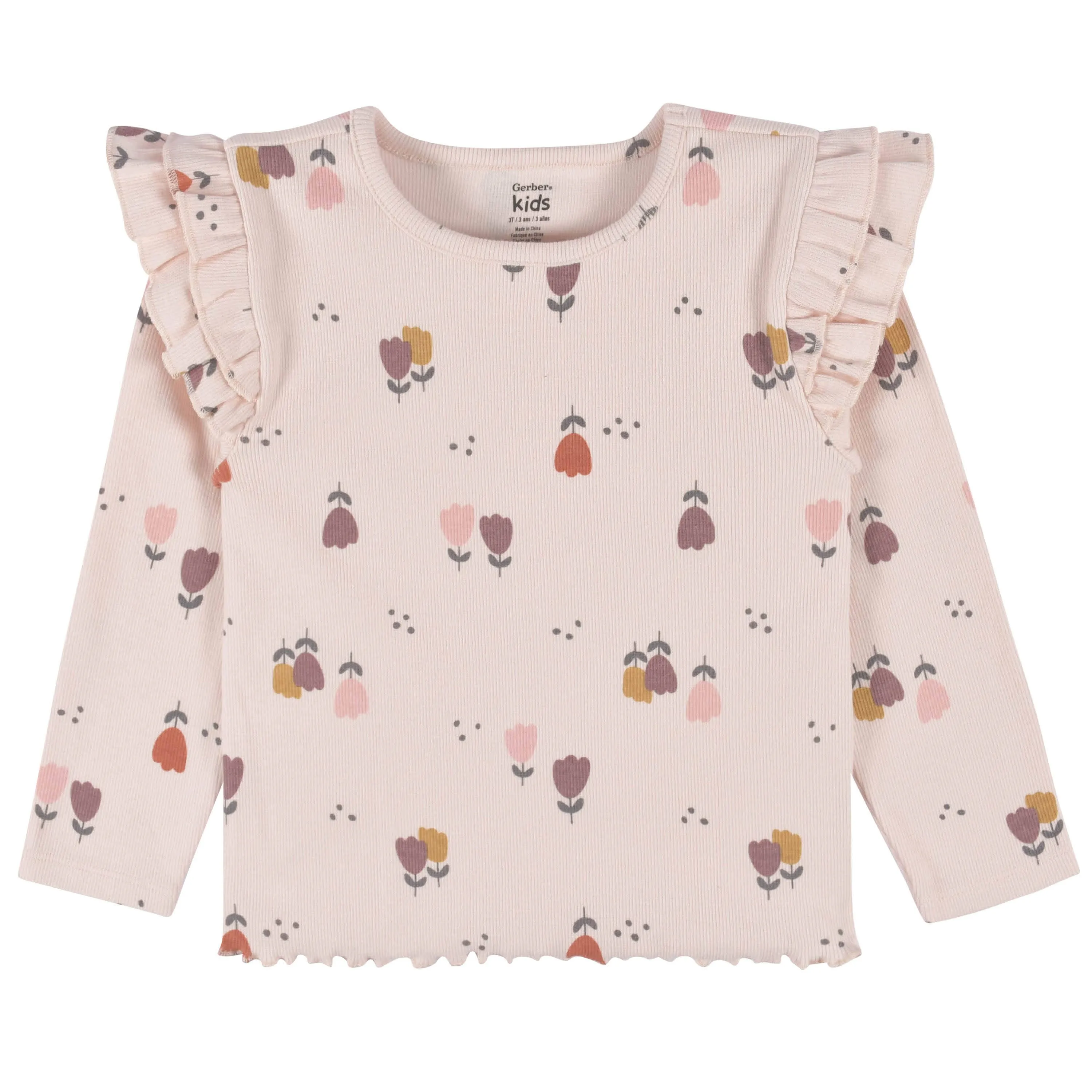 Infant Toddler Girls Burgundy Floral Ruffle Tops